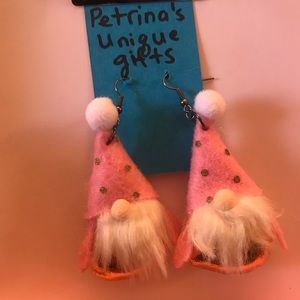 Homemade mini gnome earrings